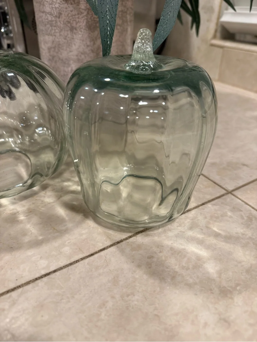 Pottery Barn Pair of 2 Hand Crafted Pumpkin Blown Recycled Glass Cloches